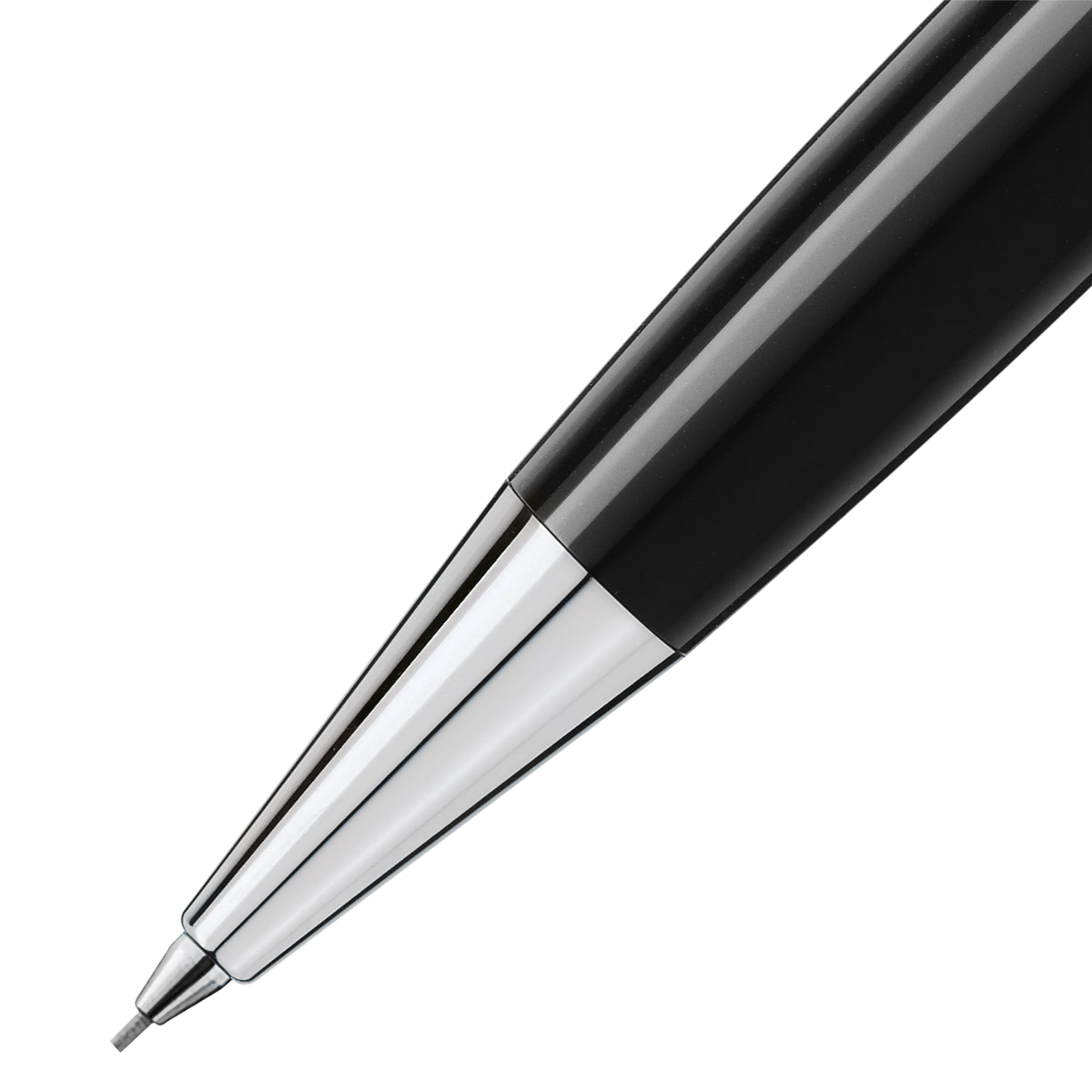 Close-up of the 0.5mm precision tip on the Montblanc Meisterstück Platinum-Coated Classique mechanical pencil.