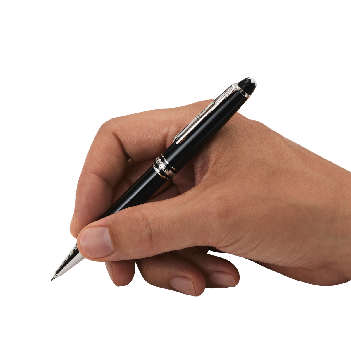 Hand writing with the Montblanc Meisterstück Platinum-Coated Classique 0.5mm mechanical pencil.