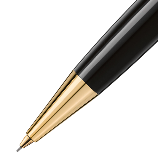 Close-up of the 0.7mm precision tip on the Montblanc Meisterstück Gold-Coated Classique mechanical pencil.