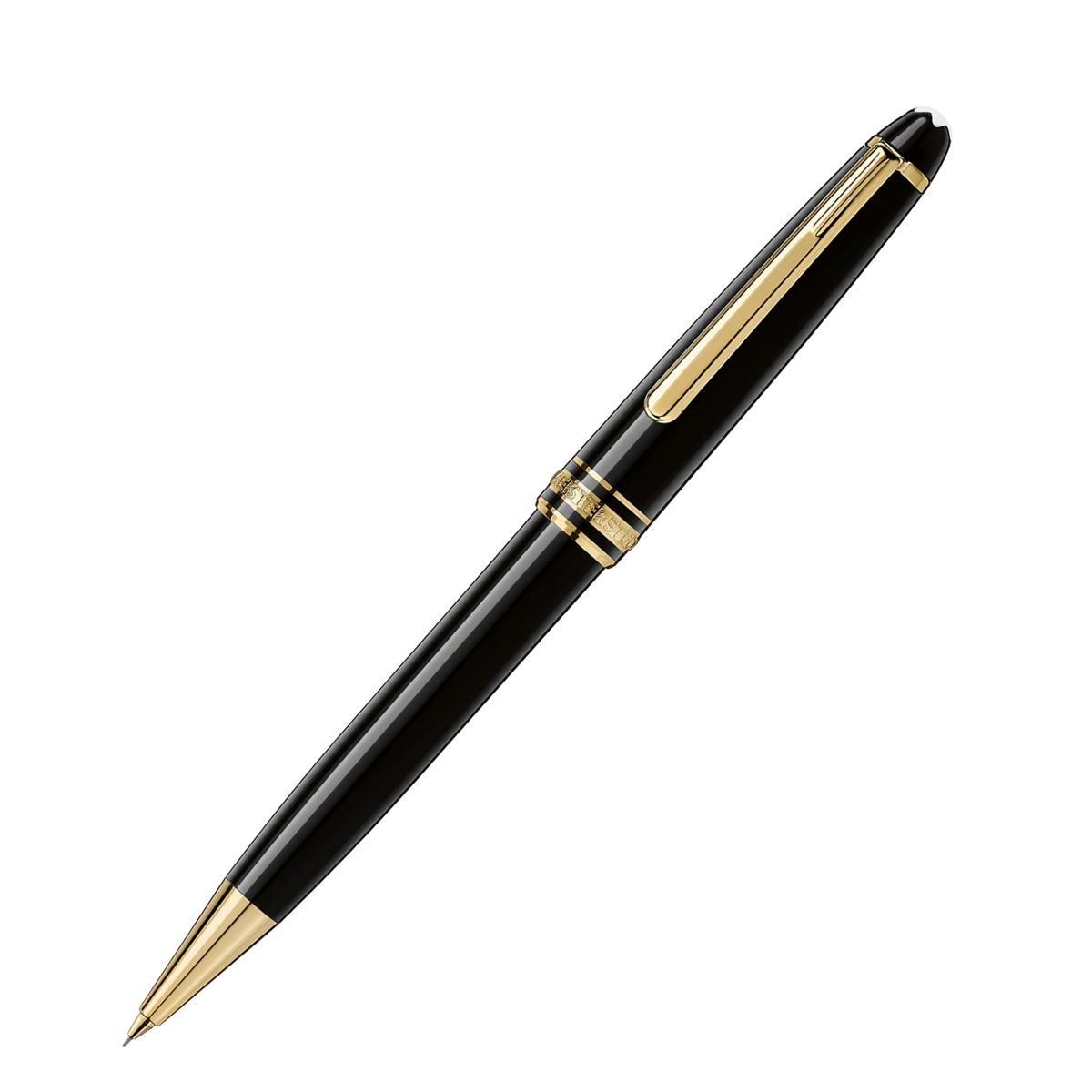 Montblanc Meisterstück Gold-Coated Classique 0.7mm mechanical pencil in black precious resin with gold-coated trim.