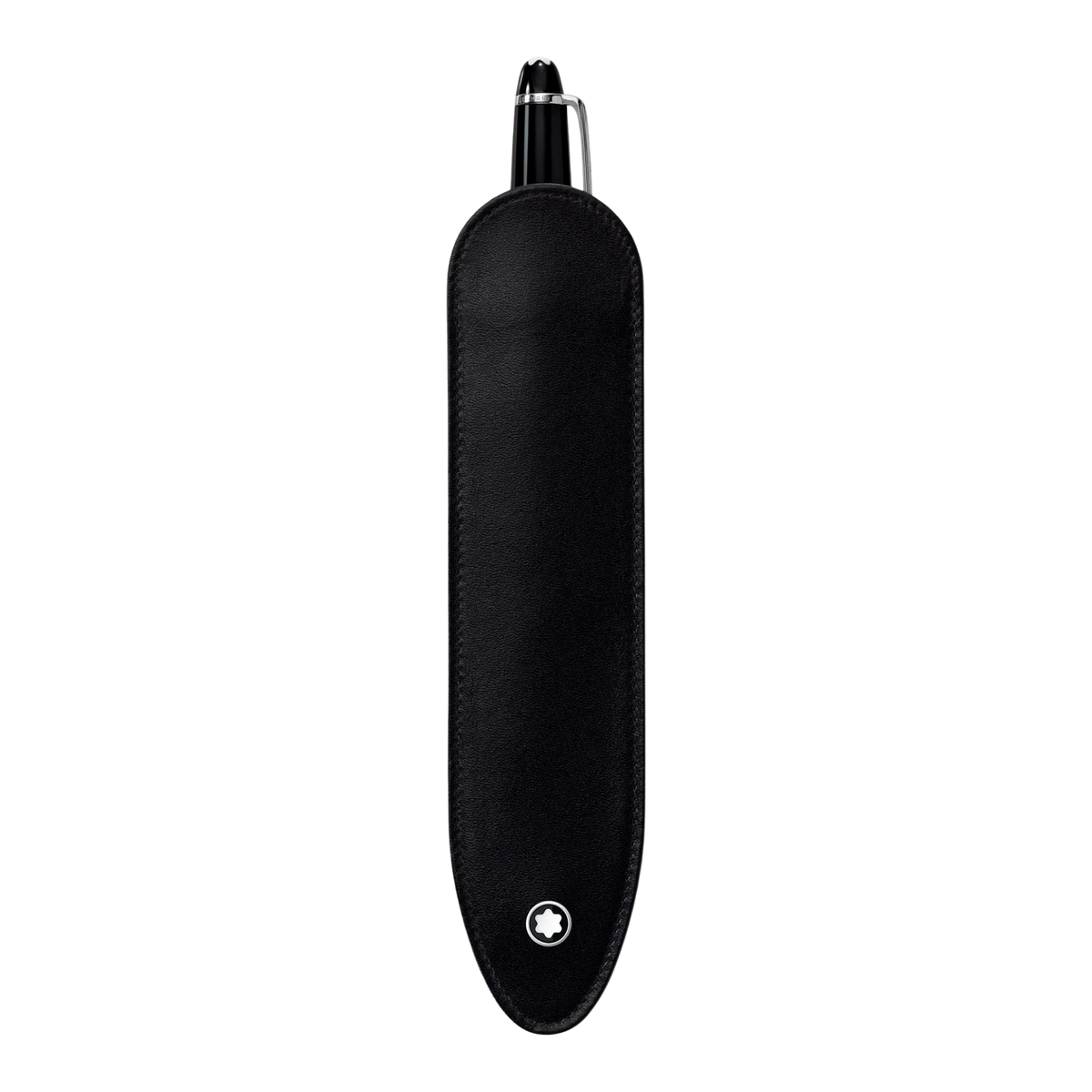 Montblanc Meisterstück black leather pen pouch designed to hold one writing instrument.