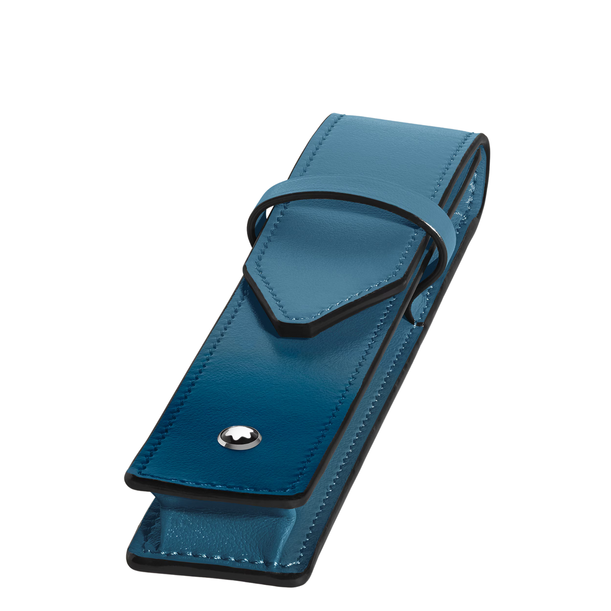 Montblanc Envelope 1 Pen Pouch in blue leather shown open with protective interior.
