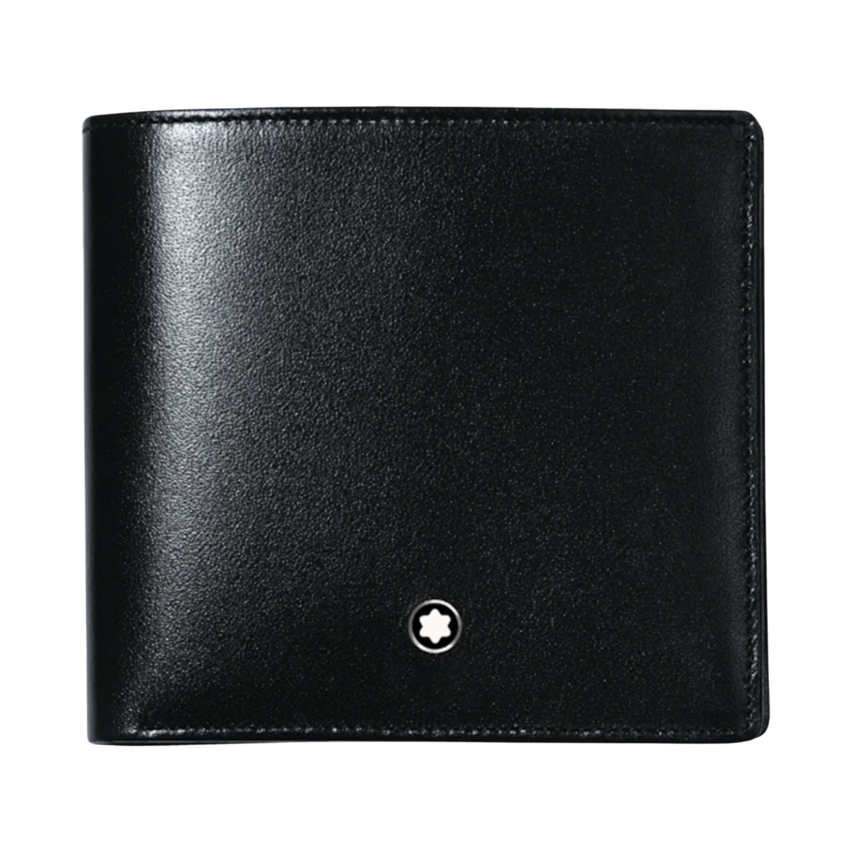 Montblanc Meisterstück black leather wallet with smooth calfskin and iconic Montblanc emblem.