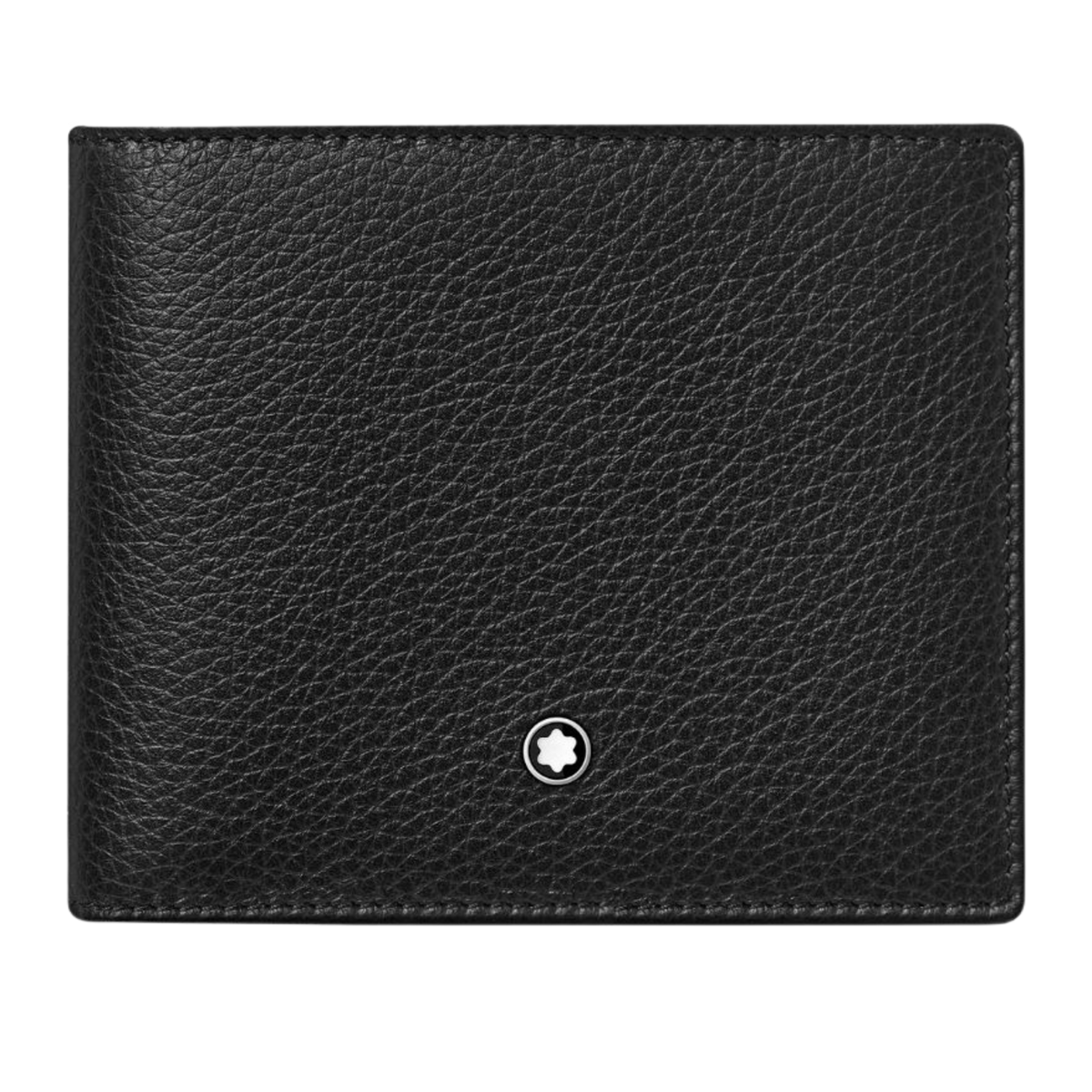 Montblanc Meisterstück Soft Grain black leather wallet with full-grain textured leather and Montblanc emblem.