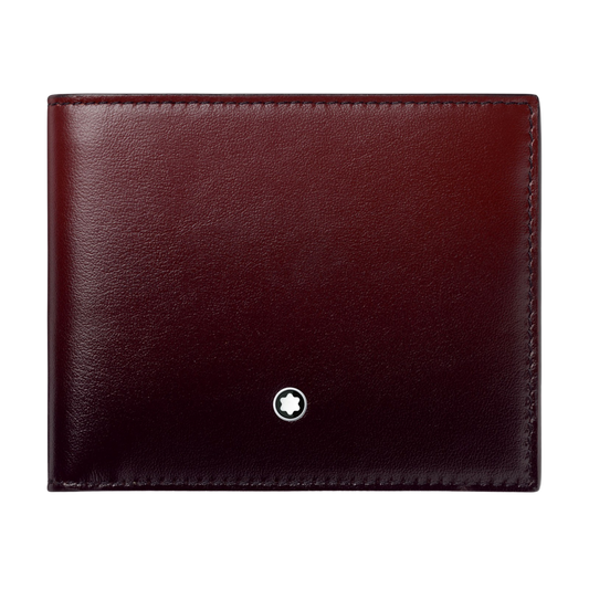 Montblanc Meisterstück Wallet 6CC in burgundy leather with smooth finish and iconic Montblanc emblem.