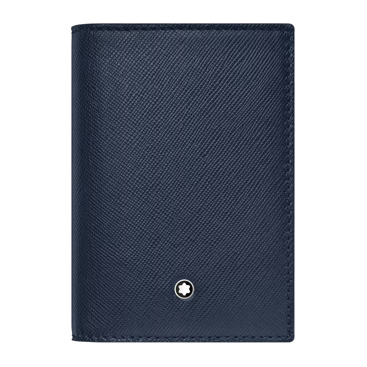 Montblanc Sartorial Card Holder in blue Saffiano leather with Montblanc emblem on the front.