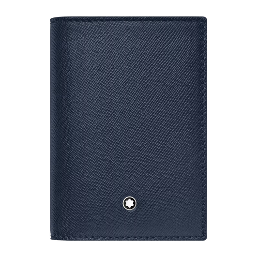 Montblanc Sartorial Card Holder in blue Saffiano leather with Montblanc emblem on the front.