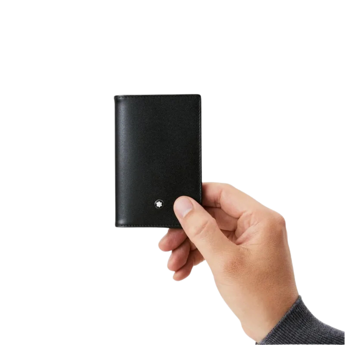 Montblanc Meisterstück Business Card Holder Black Leather in a hand 