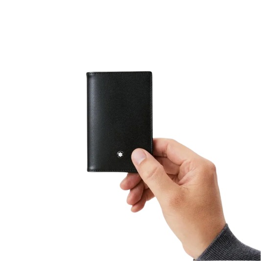 Montblanc Meisterstück Business Card Holder Black Leather in a hand 
