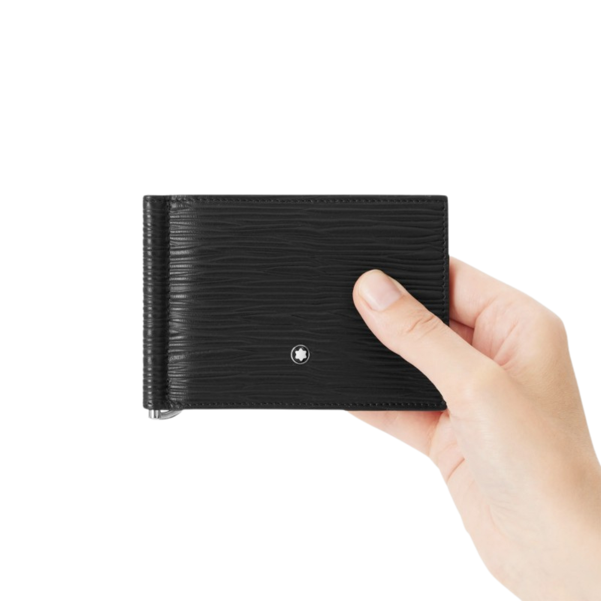 Hand holding Montblanc Meisterstück 4810 Card Holder Black Leather