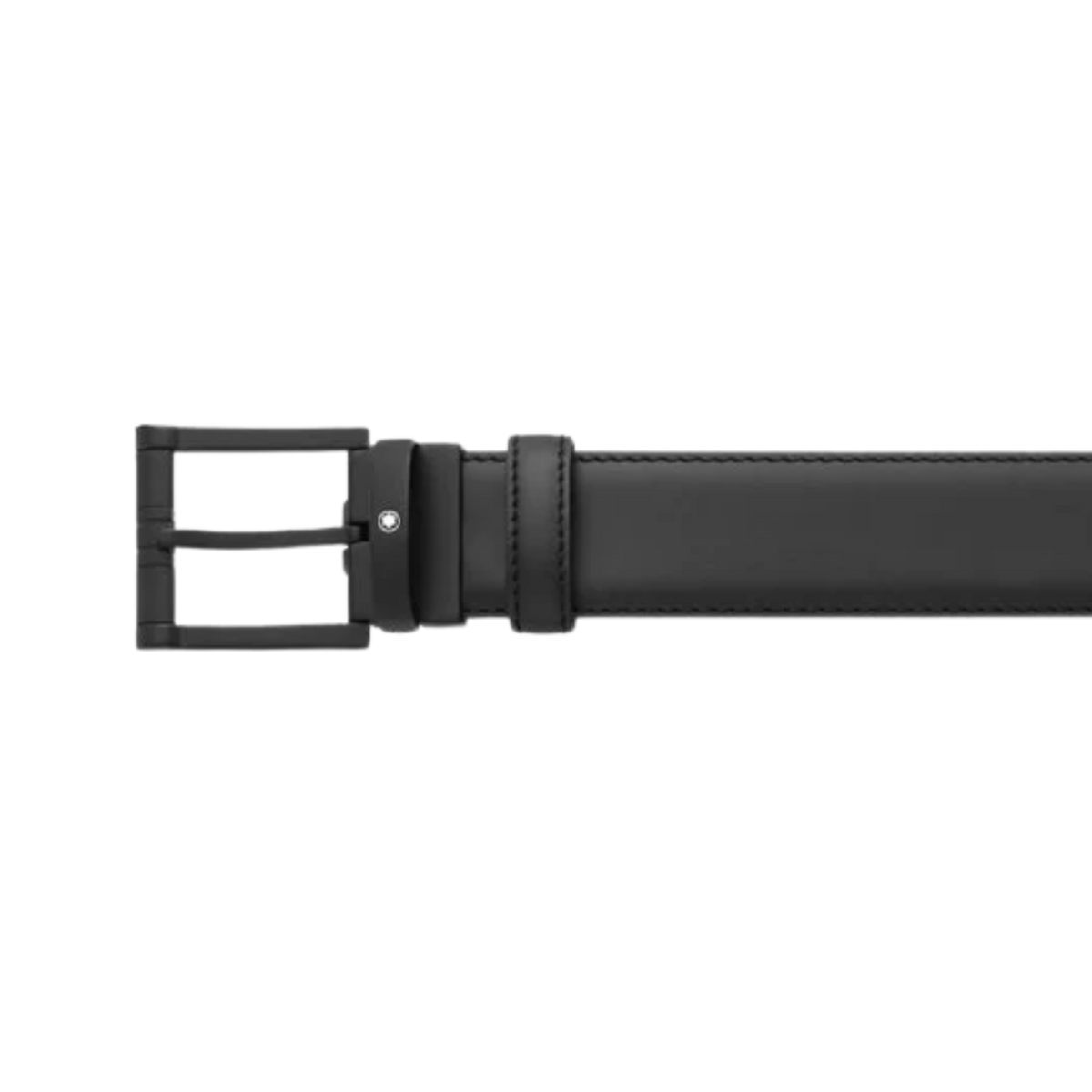 Montblanc black leather belt featuring a sleek matte finish, adjustable strap and distinctive square pin buckle