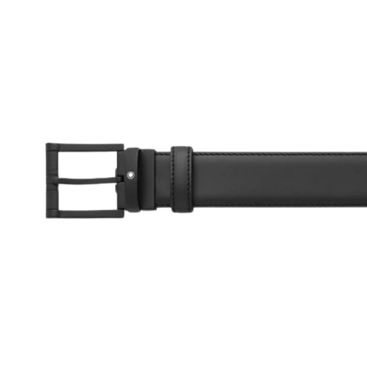 Montblanc black leather belt featuring a sleek matte finish, adjustable strap and distinctive square pin buckle