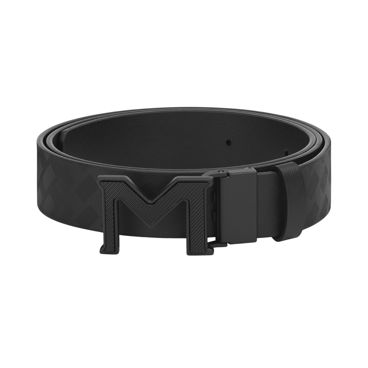Front View of Montblanc M Buckle Extreme 3.0 35mm Reversible Leather Belt Black
