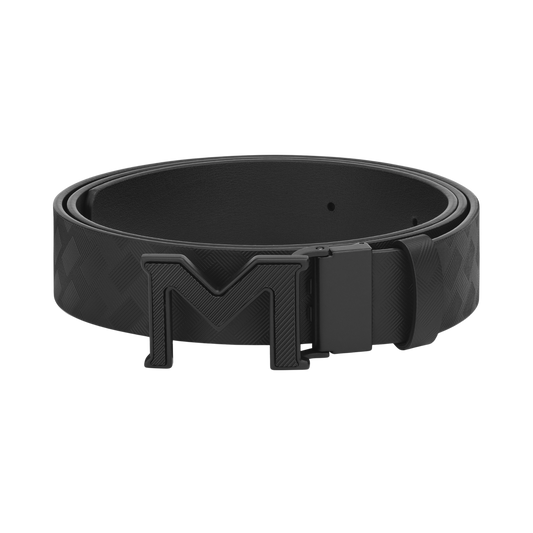 Front View of Montblanc M Buckle Extreme 3.0 35mm Reversible Leather Belt Black