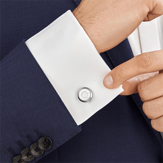 Montblanc StarWalker Stainless Steel Cufflinks displayed on a suit 