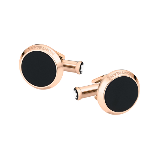 Front View of Montblanc Meisterstück Cufflinks with Onyx Inlay Stainless Steel 