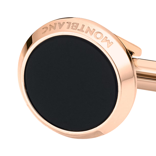 Close up view of Montblanc Meisterstück Cufflinks with Onyx Inlay Stainless Steel