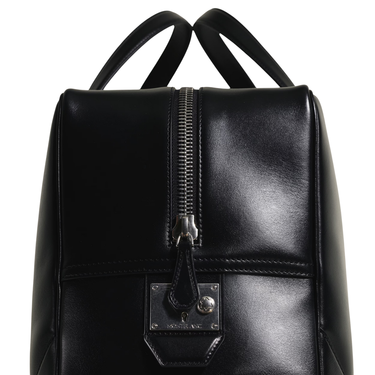 Rear view of the Montblanc Meisterstück 149 black leather bag showcasing its elegant minimalist design.