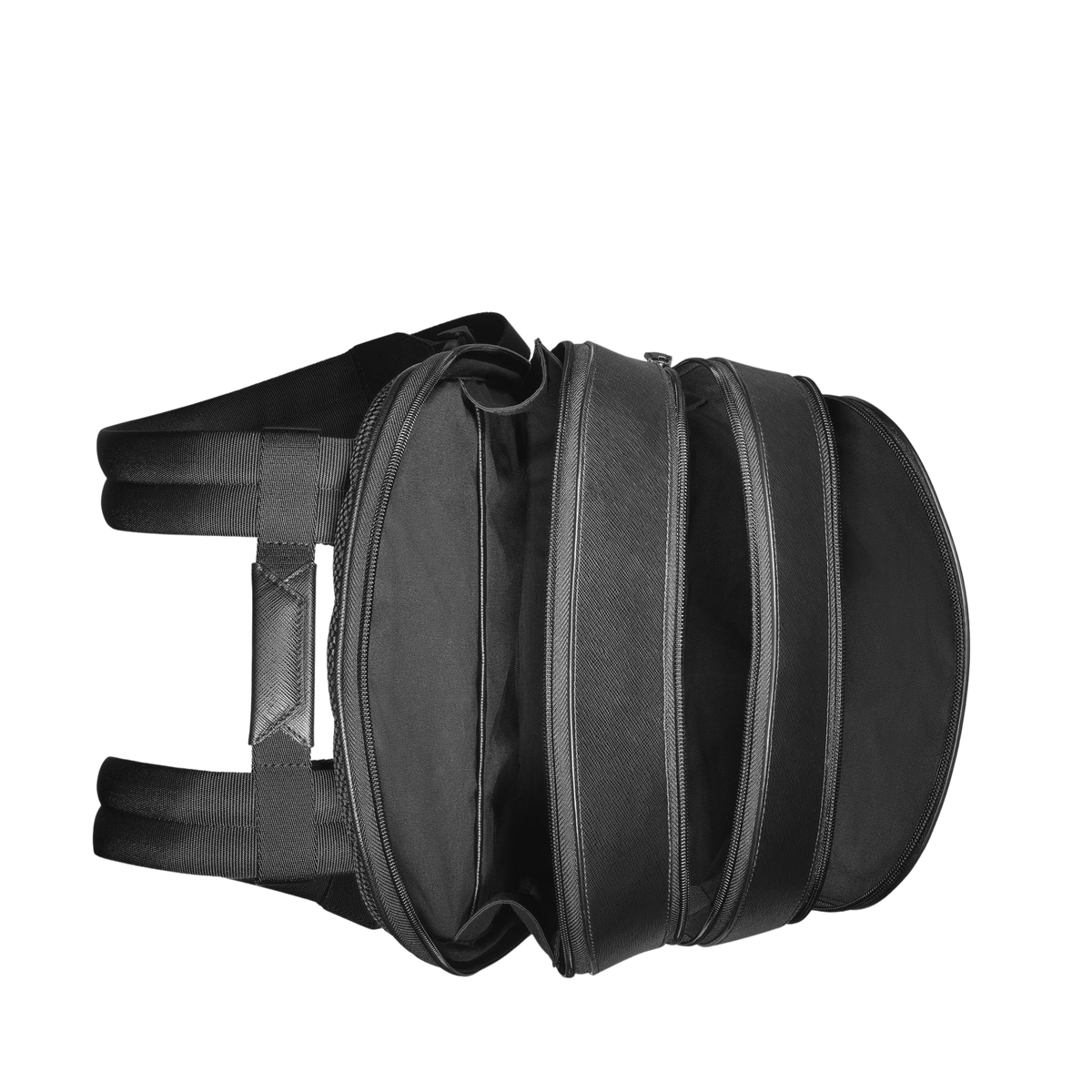 Side profile of the Montblanc Sartorial Medium Backpack highlighting its spacious three-compartment construction.