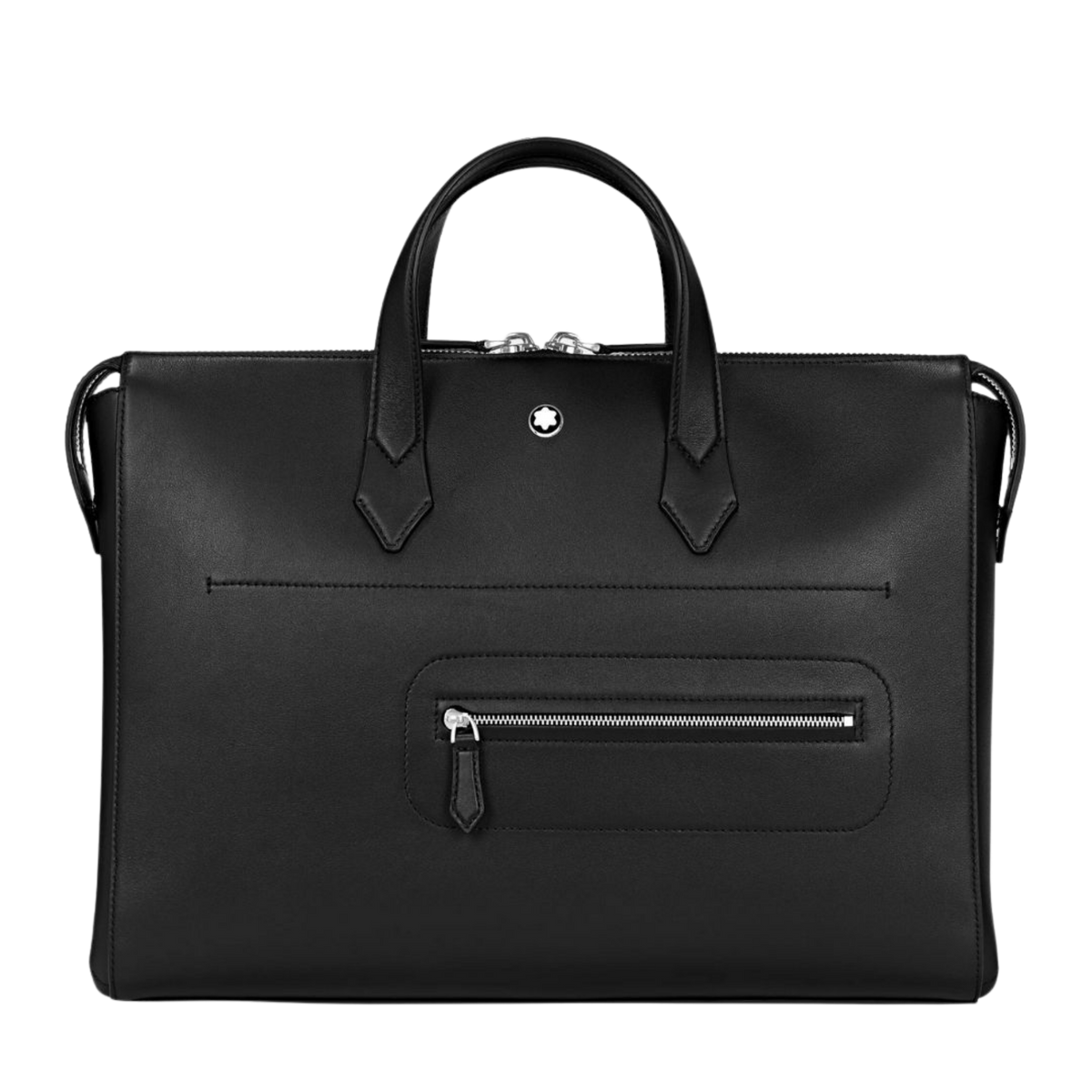 Montblanc Meisterstück Thin Document Case in black leather with dual top handles and zip closure.