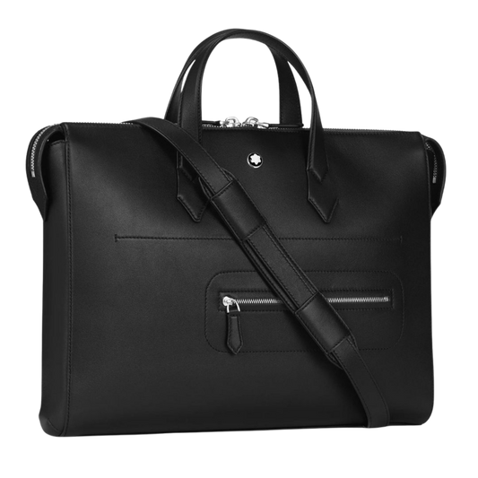 Montblanc Meisterstück Thin Document Case featuring a detachable and adjustable shoulder strap.