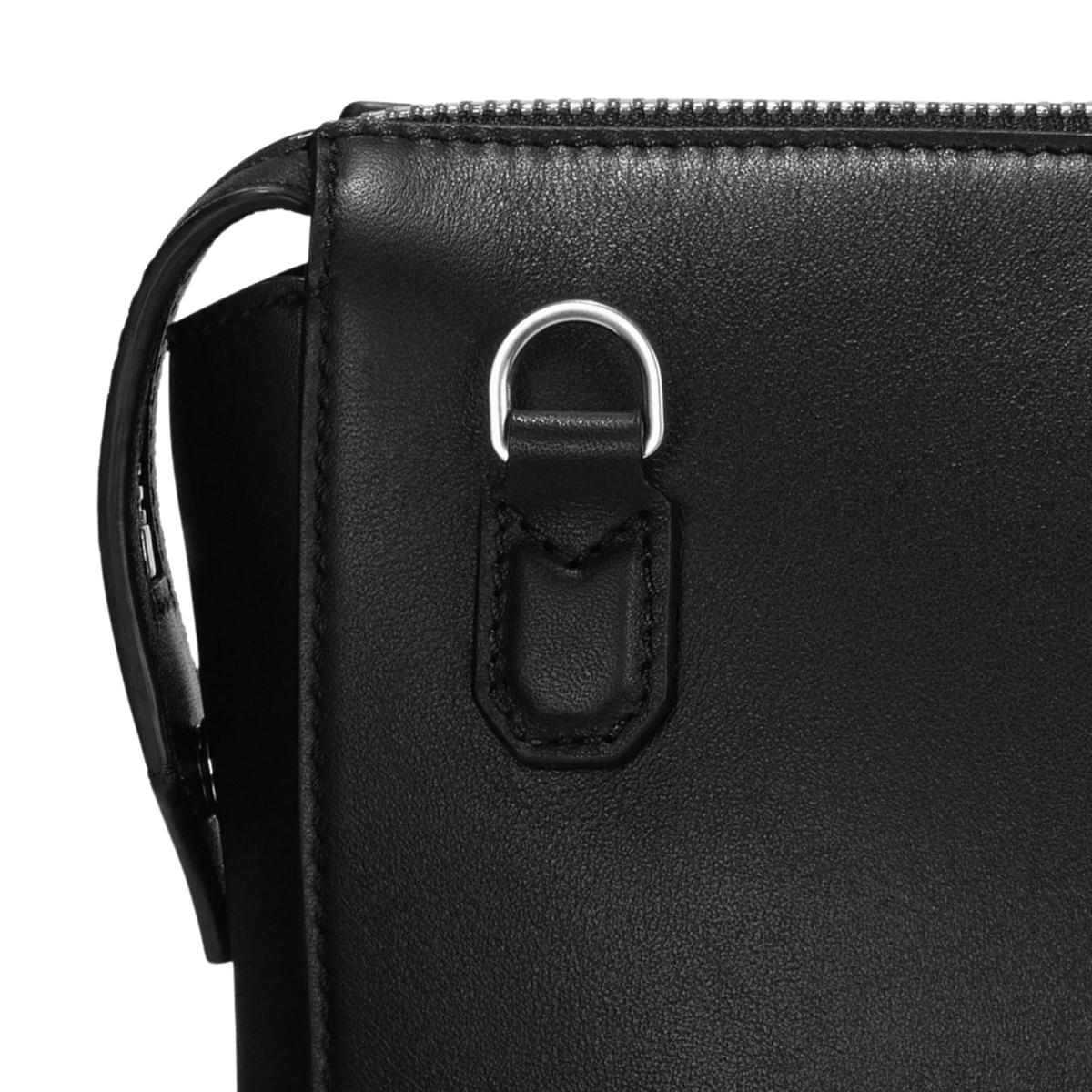 Close-up of the leather top handles on the Montblanc Meisterstück Thin Document Case.