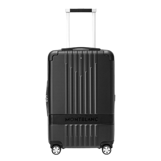 Montblanc MY4810 Cabin Trolley, crafted from lightweight black polycarbonate with leather detailing, four wheels and smart interior organisation for modern travel.