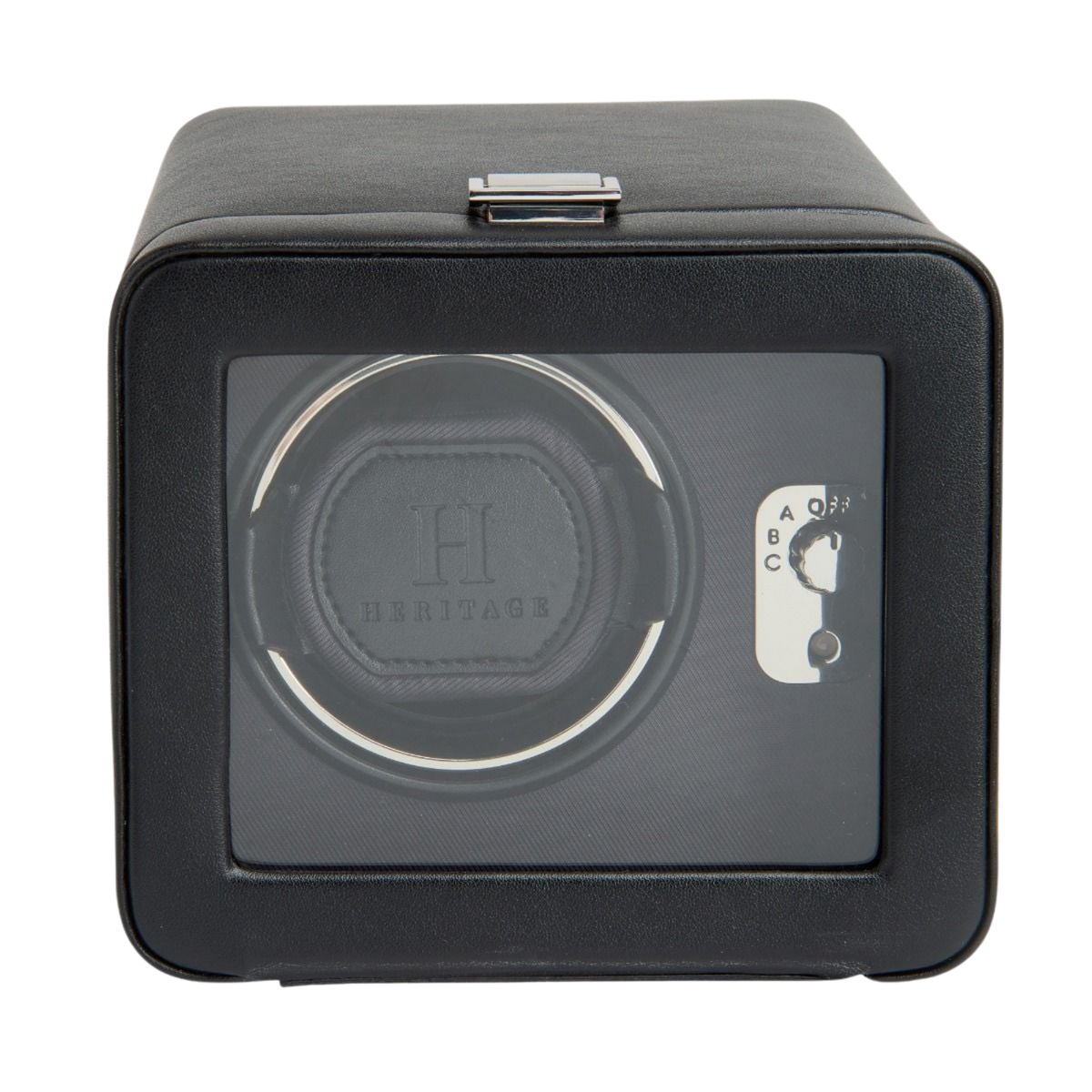 Elegant black single watch winder with protective cover, combining WOLF’s renowned winding precision with a refined design suited to modern watch collections.