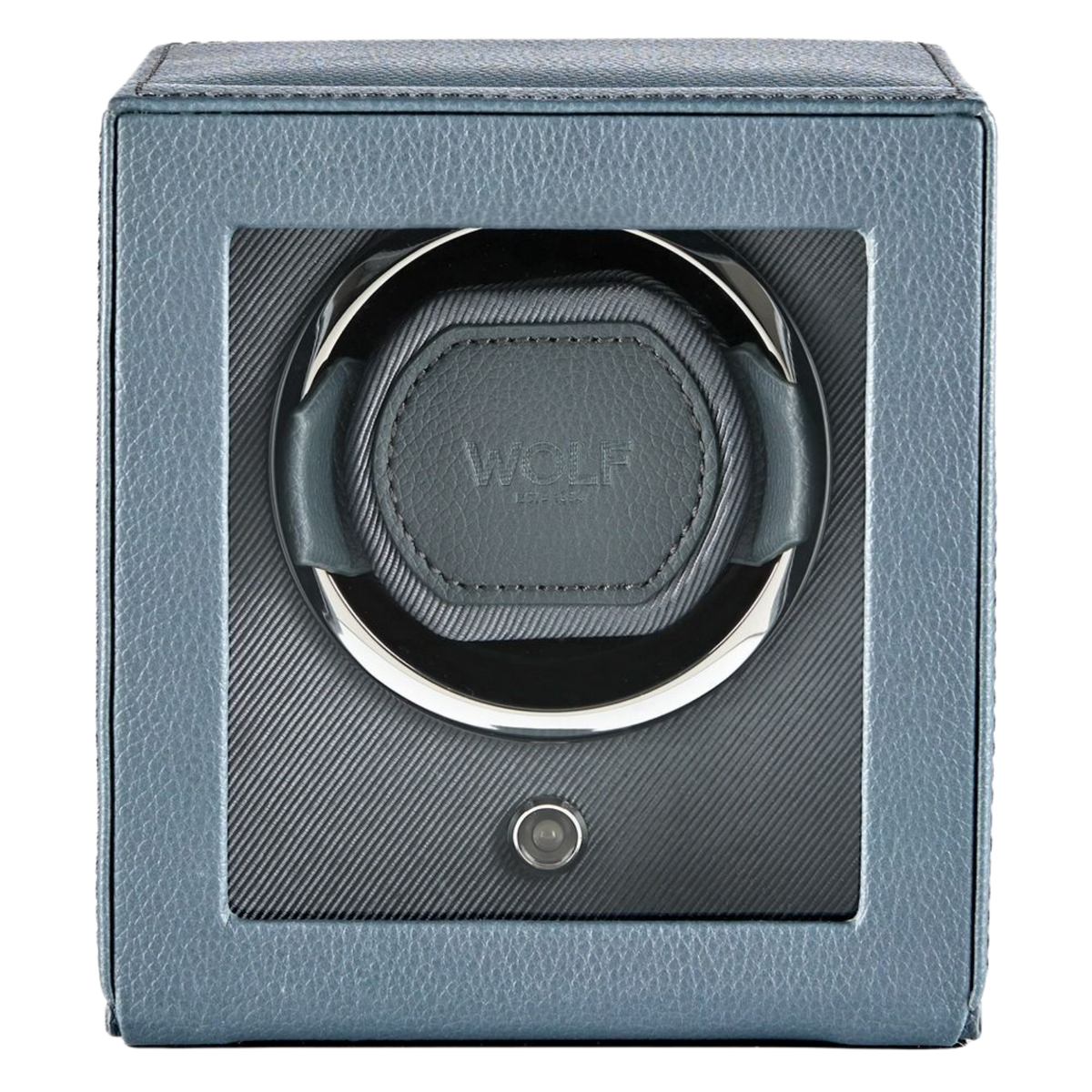 Styled in a modern interior setting, the WOLF Cub Single Watch Winder in Future Grey sits effortlessly on a bedside table or desk, reflecting understated luxury. Its compact form and muted tone make it perfect for contemporary spaces, while ensuring your automatic watch remains powered, precise, and ready to wear.