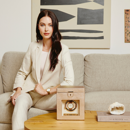 Crafted for collectors who appreciate both style and functionality, the Wolf Palermo Single Watch Winder features a beautifully detailed exterior and premium finishes, bringing timeless luxury to any dressing room, office, or watch collection.