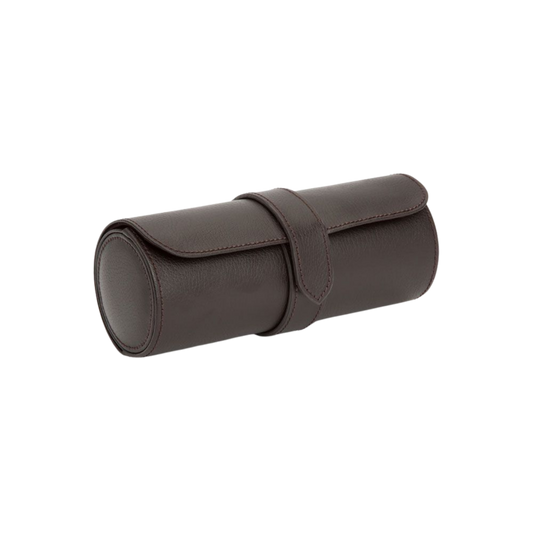 The WOLF 1834 Blake Watch Roll in Brown showcases timeless travel luxury, crafted in smooth premium leather with a structured cylindrical design. Its refined silhouette and understated detailing reflect classic elegance, making it the ideal companion for safely storing and transporting automatic watches in style.
