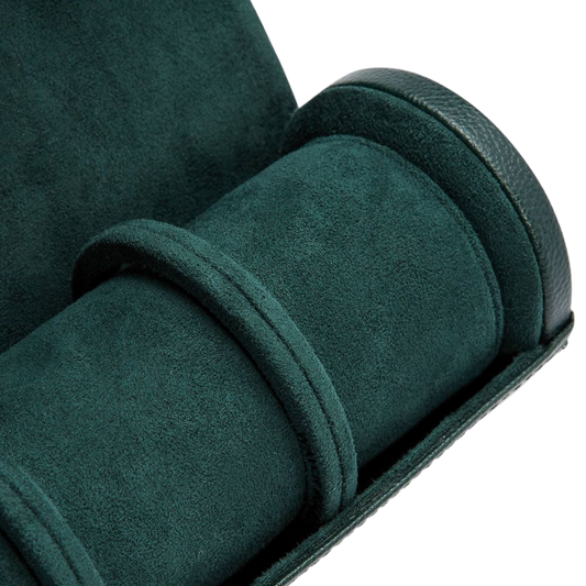 Opened to reveal a carefully structured interior, the triple roll securely holds three automatic watches using individual padded sections and integrated Watch Guards. A discreet internal capsule adds extra storage for small valuables, making it a compact all-in-one solution for travel organisation.