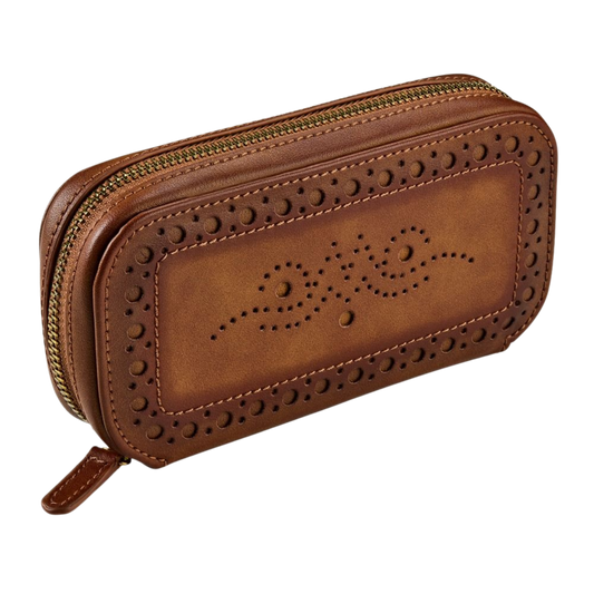 The Brogue 2 Piece Watch Zip Case in Burnished Brown takes inspiration from traditional brogue footwear, combining heritage styling with modern watch protection.
Its rich finish and distinctive detailing give the case a timeless look that feels equally at home on a dresser or packed for a weekend away.