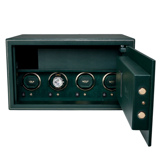 Inside, a dedicated storage compartment and removable watch tray provide additional space for watches, jewellery, and everyday valuables.
The thoughtfully arranged layout keeps a collection organised while allowing quick access to frequently worn pieces.