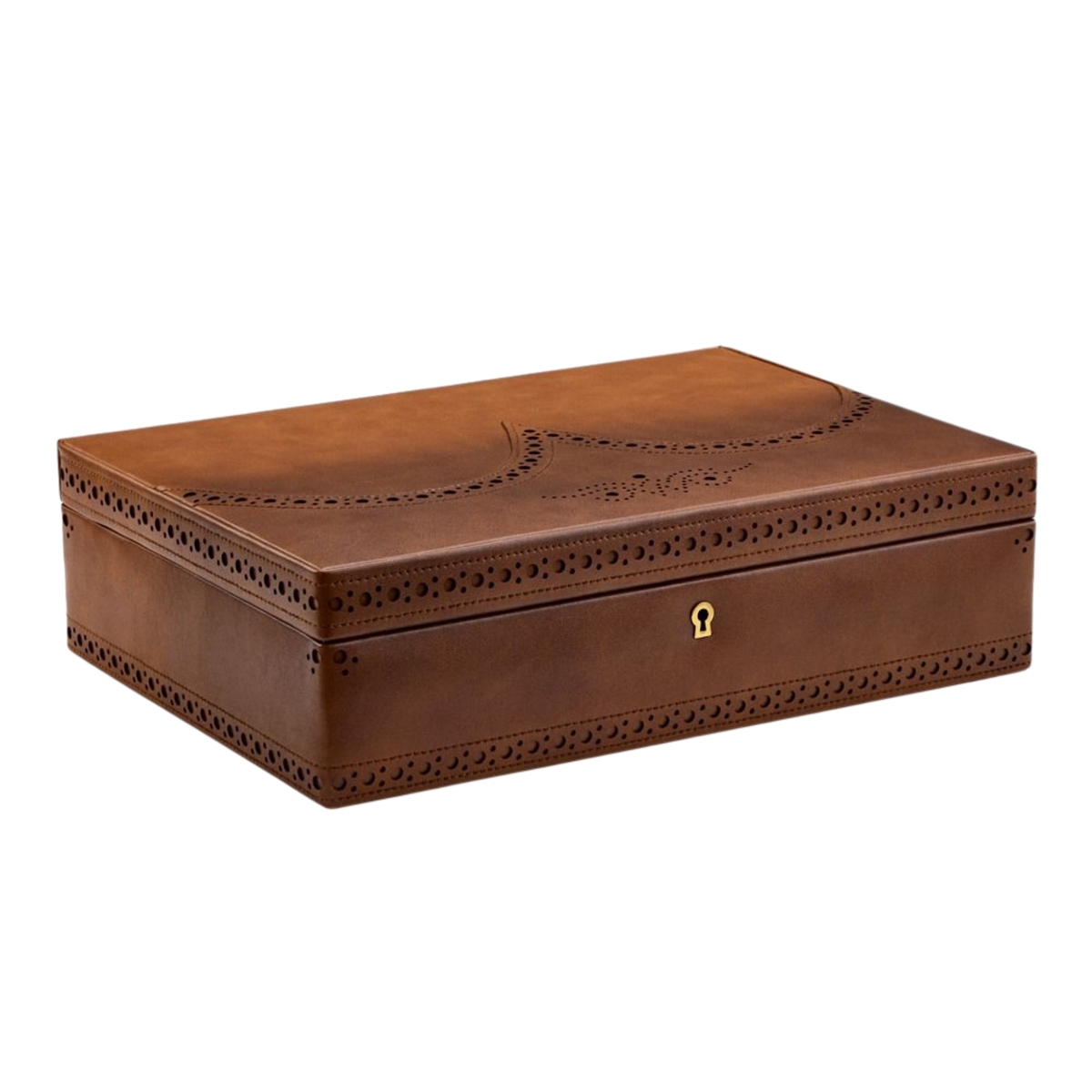 While rooted in heritage styling, the Brogue 10 Piece Watch Box includes thoughtful modern touches such as a secure lock-and-key closure and integrated USB charging port for a smartwatch.
It is designed to protect a growing collection while complementing contemporary lifestyles.