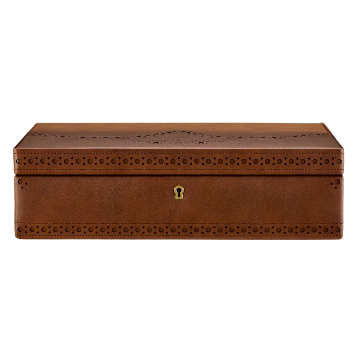 From the Old English brass hardware to the hand-applied burnished finish, every element has been carefully considered.
The decorative brogue accents add depth and texture, giving the box a distinctive appearance that feels both luxurious and timeless.