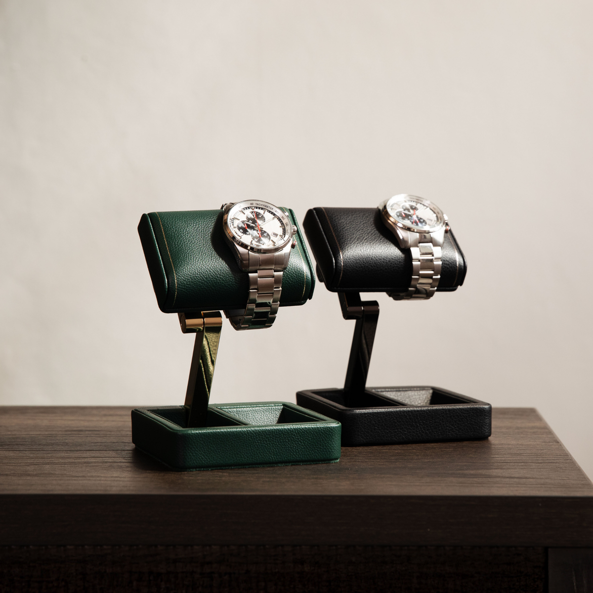 Whether placed on a bedside table, desk, or dressing area, this elegant watch stand keeps your watch beautifully presented and always within reach. The sophisticated black finish adds a touch of luxury to any space while complementing both modern and classic interiors.