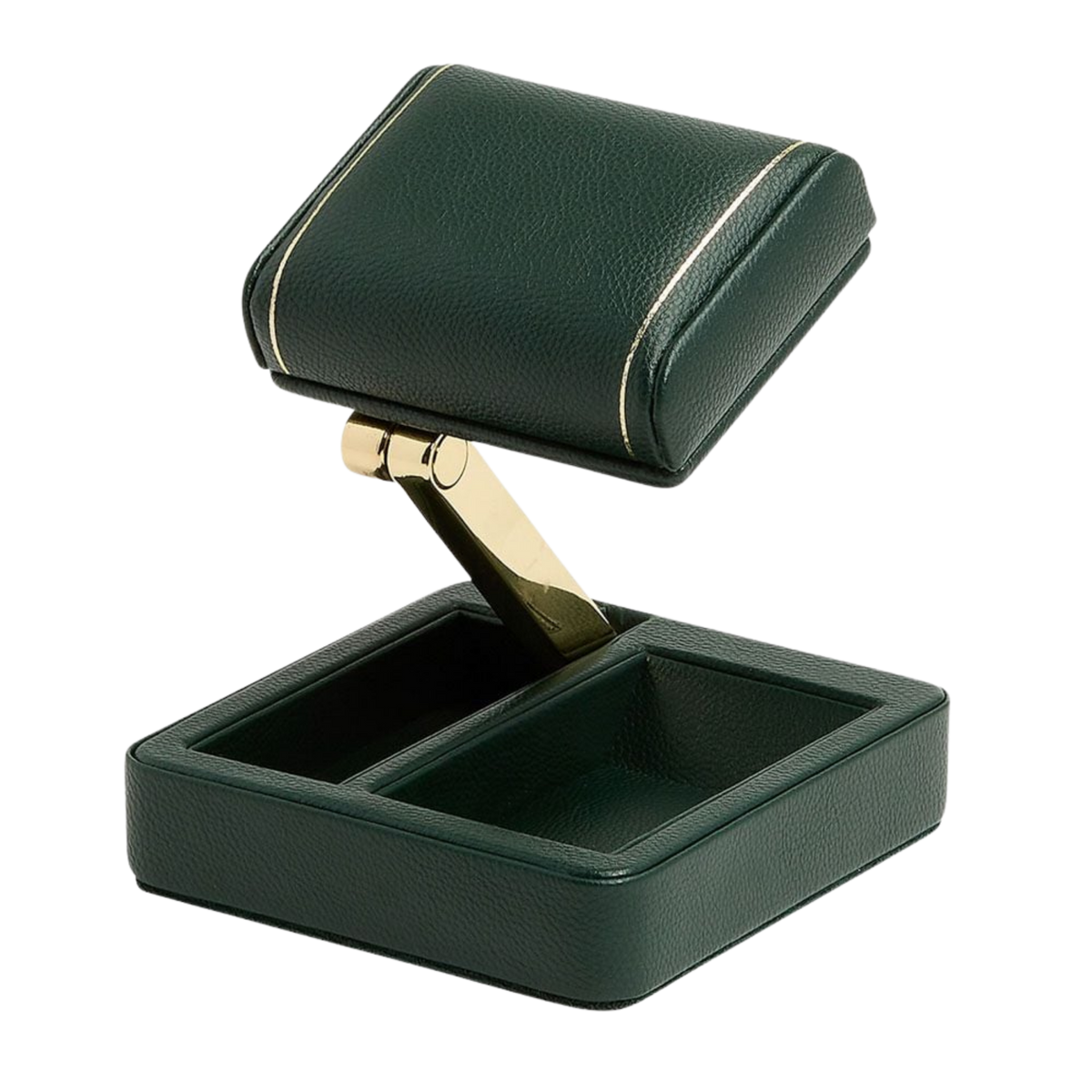 The 1834 British Racing Single Travel Watch Stand in Green is designed to put a favourite timepiece on display when it's not on the wrist.
Its rich green vegan leather finish and elegant profile bring a touch of classic British style to any desk, bedside table, or dressing area.