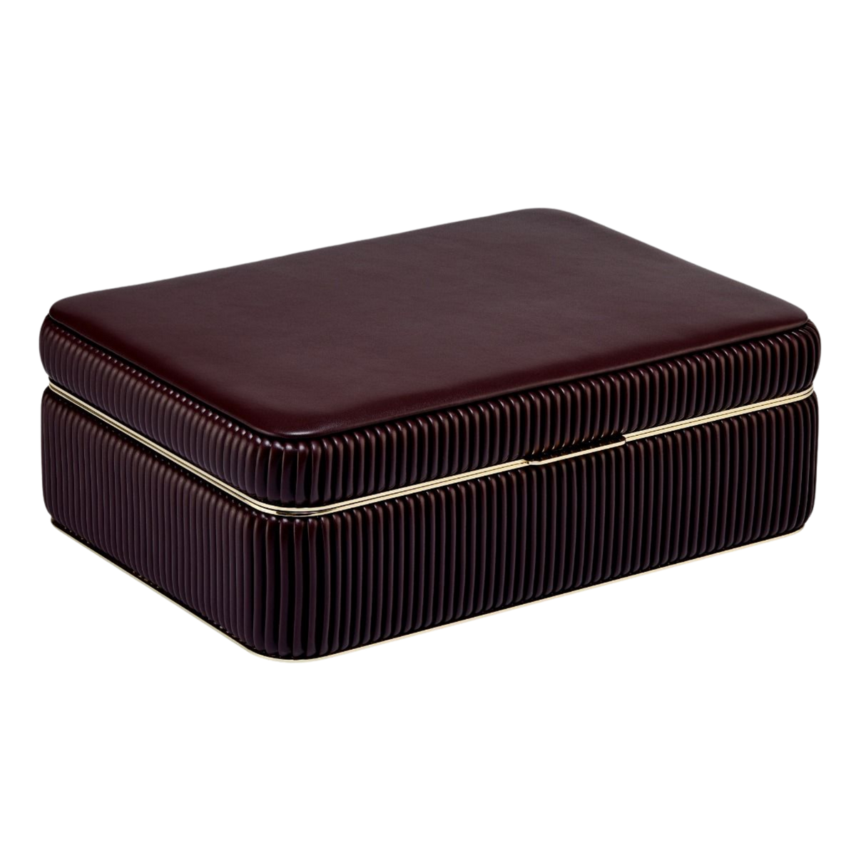 The Bella Medium Jewellery Box in Bordeaux is a refined storage piece designed for everyday luxury.
Finished in smooth vegan leather with softly pleated sides and gold-tone detailing, it brings a rich, elegant presence to any dressing table.
A considered blend of beauty, structure, and practicality for jewellery organisation.