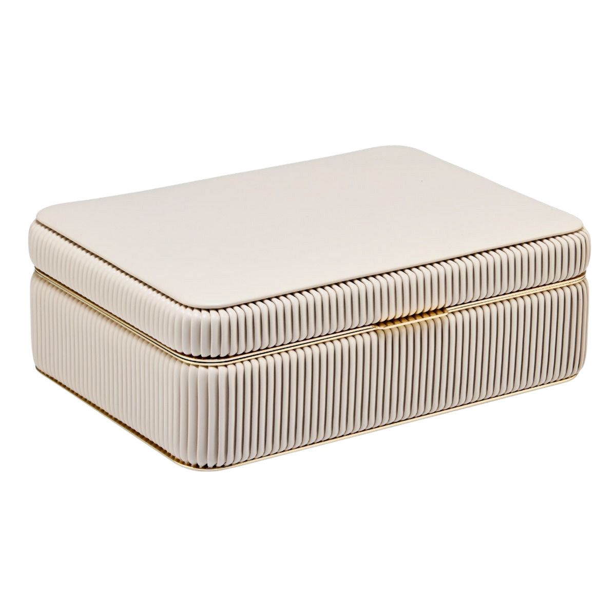 The Wolf Bella Medium Jewellery Box in Bone brings a soft, sophisticated look to jewellery storage.
Its neutral tone, pleated detailing, and gold-tone accents create an effortlessly elegant piece that complements both contemporary and classic interiors.
Designed to be as beautiful on display as it is practical to use.