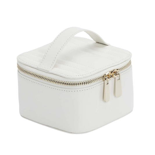 The Wolf Maria Zip Jewellery Cube in White is a compact travel essential designed for modern jewellery organisation.
Its smooth leather exterior and soft neutral tone create a clean, elegant look that suits both travel and home use.
A simple yet refined way to keep jewellery protected and beautifully arranged.