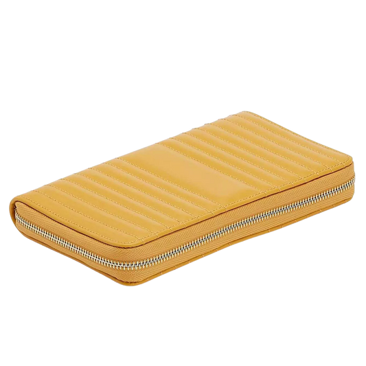 The Wolf Maria Jewellery Portfolio in Mustard is designed for effortless jewellery organisation on the move.
Its slim, structured silhouette and soft vegan leather exterior combine practicality with refined style, making it ideal for both travel and everyday storage.
A compact solution for keeping treasured pieces safely together