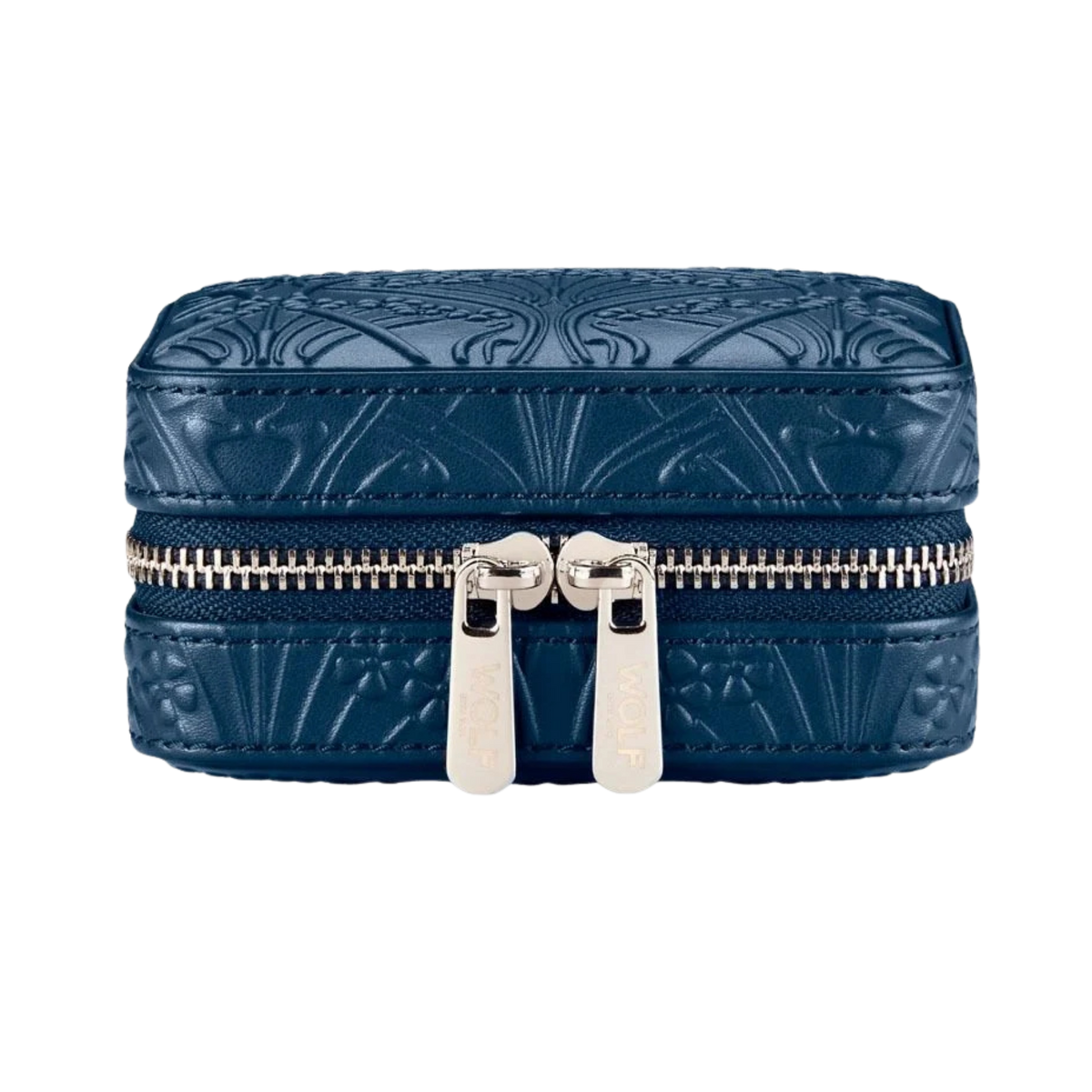Compact and travel-ready, the navy Wolf x Liberty jewellery case combines elegant craftsmanship with functional design, making it an ideal luxury accessory for keeping jewellery secure, organised, and beautifully presented wherever you go.