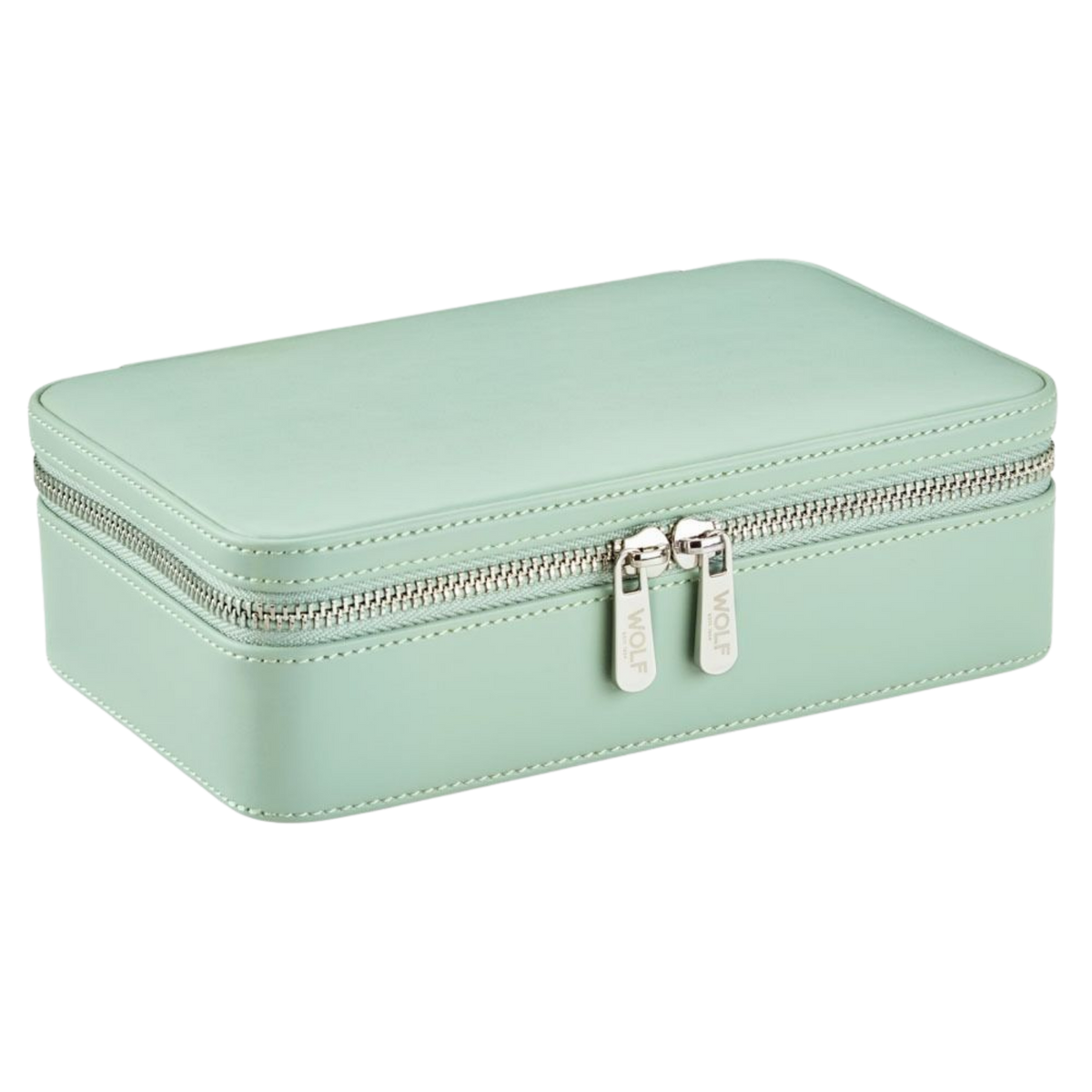 Blending timeless British design with everyday functionality, the Wolf x Liberty Medium Zip Case in Sage Green features Liberty’s charming Julia print lining, offering luxurious jewellery storage for travel and home alike.