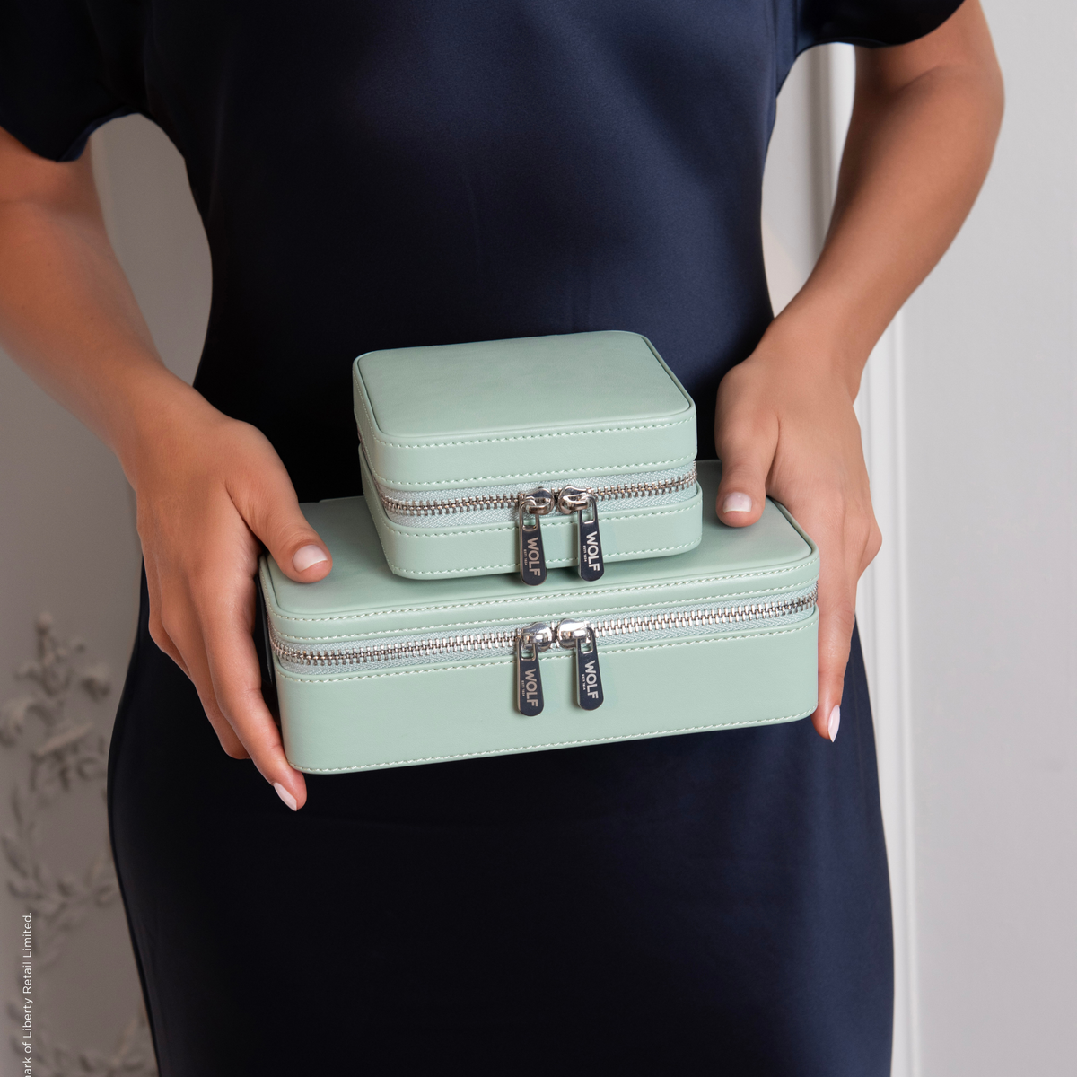 Inside the Wolf x Liberty Medium Zip Case, dedicated compartments for rings, earrings and necklaces are lined with Wolf’s signature LusterLoc™ fabric, helping to keep jewellery organised, protected and free from tarnishing.