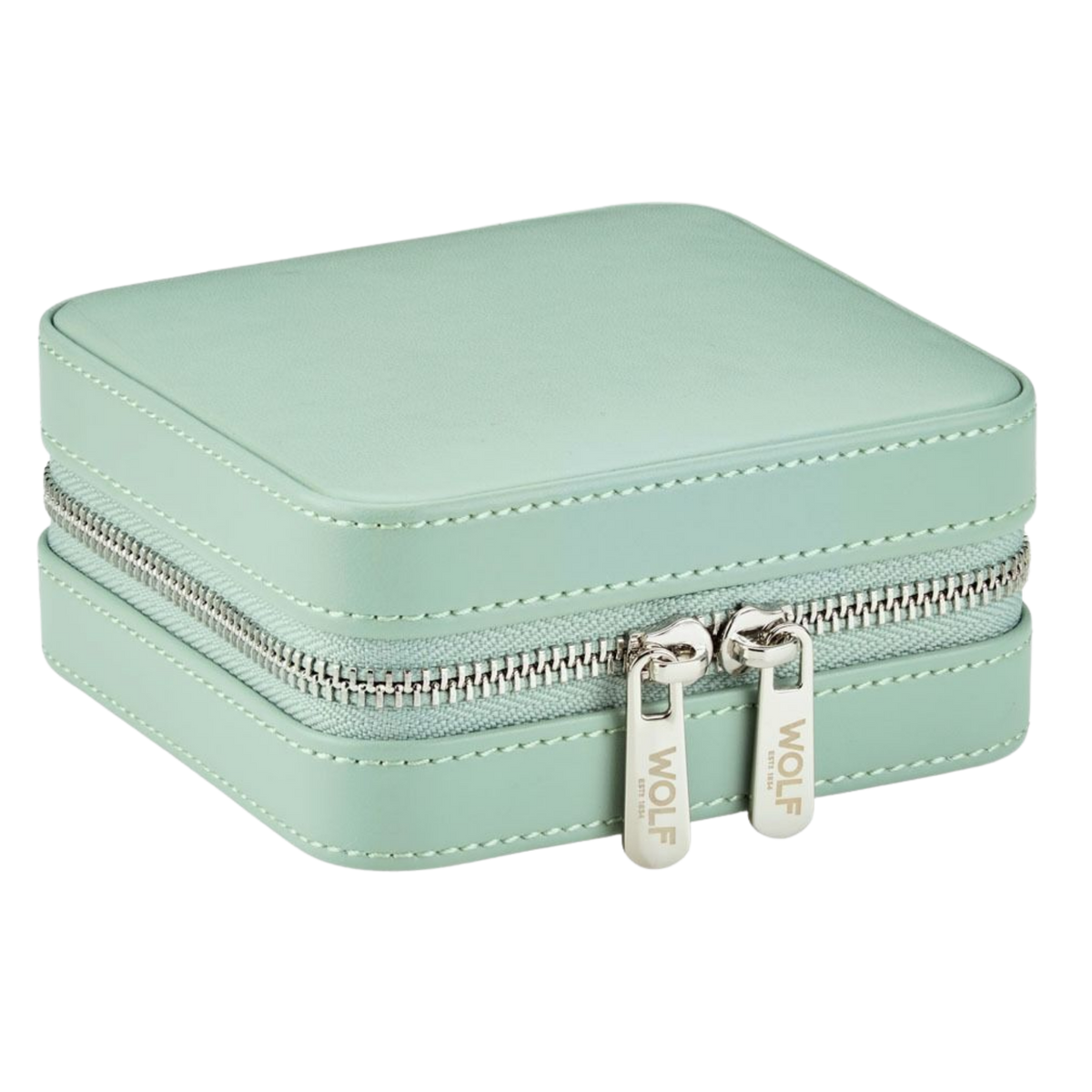 The Wolf x Liberty Small Travel Jewellery Zip Case in Sage Green pairs a soft, contemporary exterior with Liberty’s iconic Julia floral interior, creating a beautifully balanced piece that feels both modern and deeply nostalgic. The sage tone gives it a calm, elevated look that suits everyday luxury.