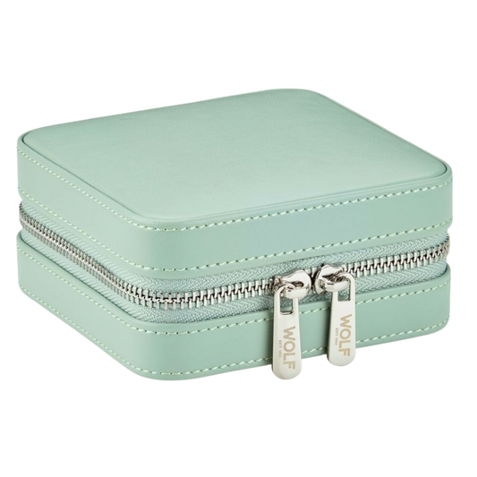 The Wolf x Liberty Small Travel Jewellery Zip Case in Sage Green pairs a soft, contemporary exterior with Liberty’s iconic Julia floral interior, creating a beautifully balanced piece that feels both modern and deeply nostalgic. The sage tone gives it a calm, elevated look that suits everyday luxury.