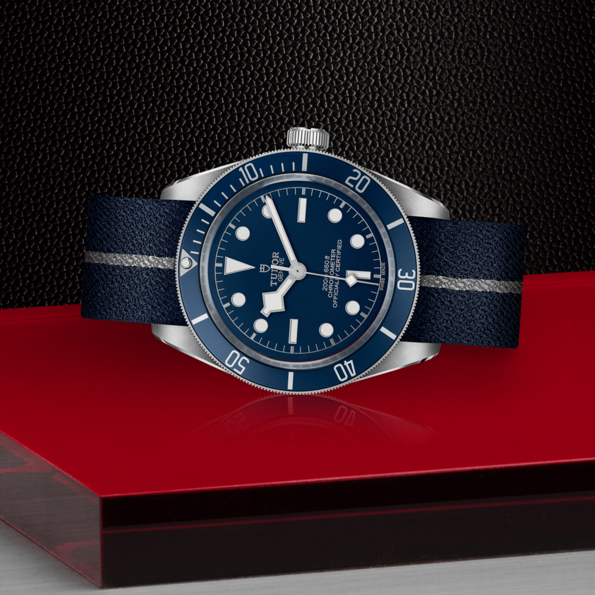 Tudor watch displayed in its presentation box showcasing the premium packaging and interior finish