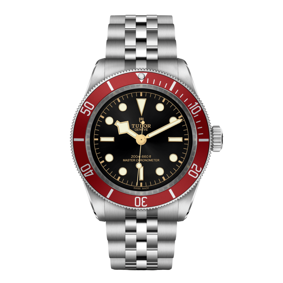 TUDOR Black Bay 41mm automatic watch with black dial, burgundy bezel and stainless steel bracelet