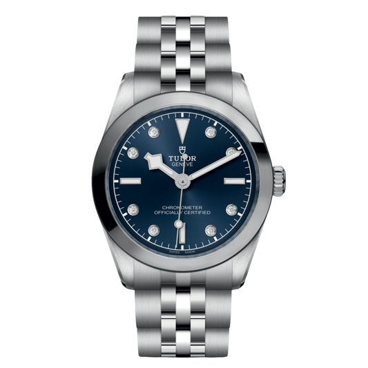 Tudor Black Bay One watch with blue diamond-set dial, smooth steel bezel and stainless steel bracelet